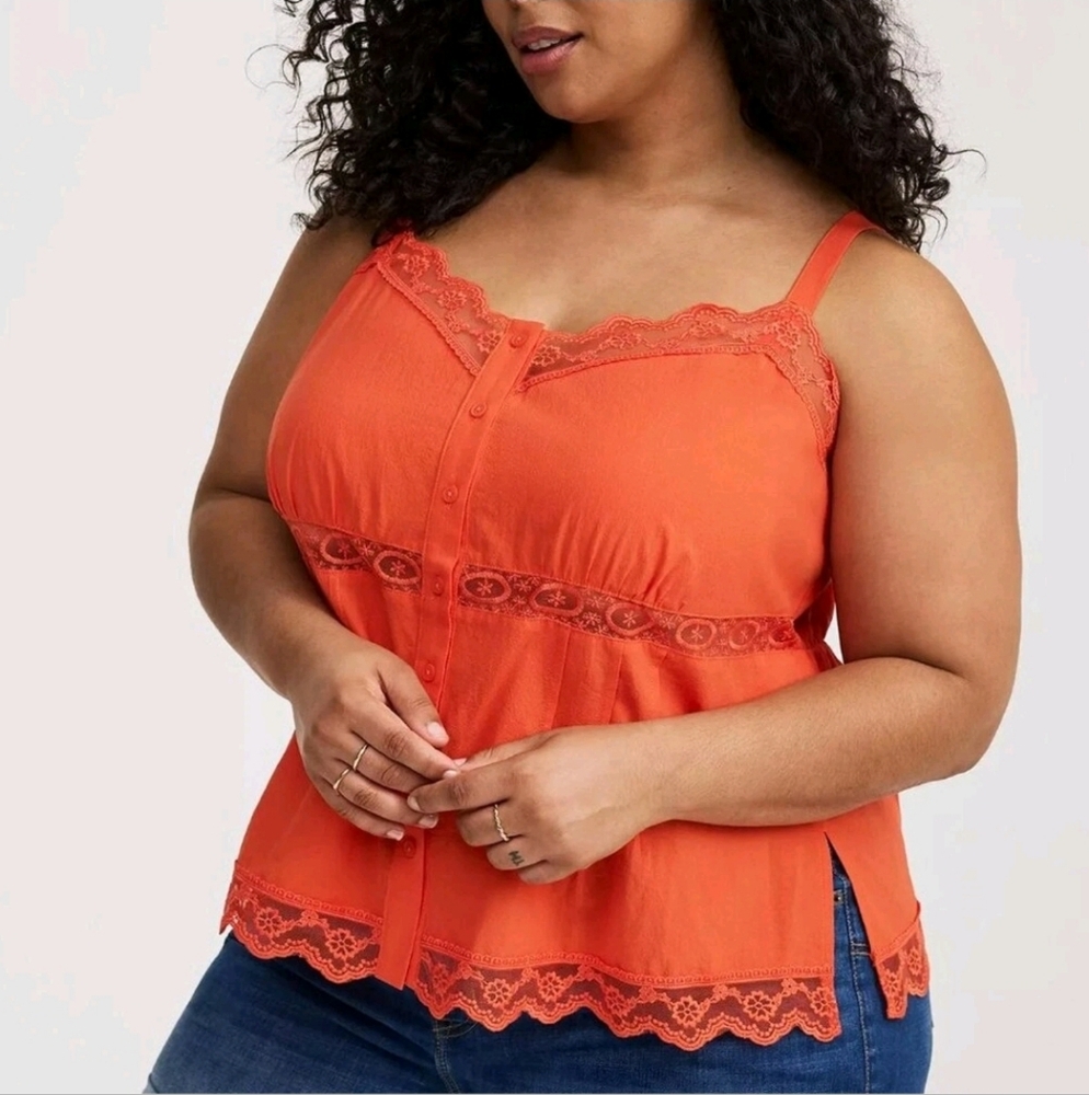 5/$25 3x [Torrid] Orange Cotton Lace Trim Camisole Top B1